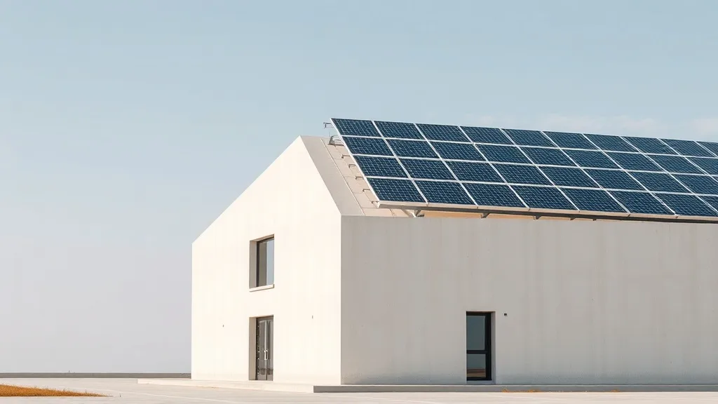 A minimalist wide shot of a clean, modern building with sust